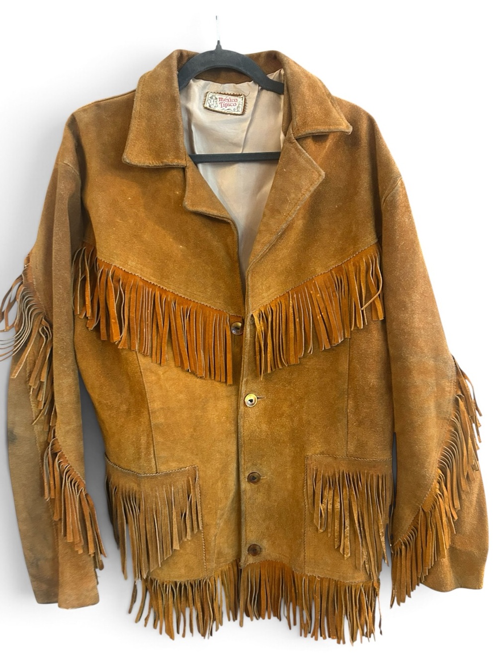 Vintage Mexico Tipico 1970s Suede Fringe Jacket - Tan L